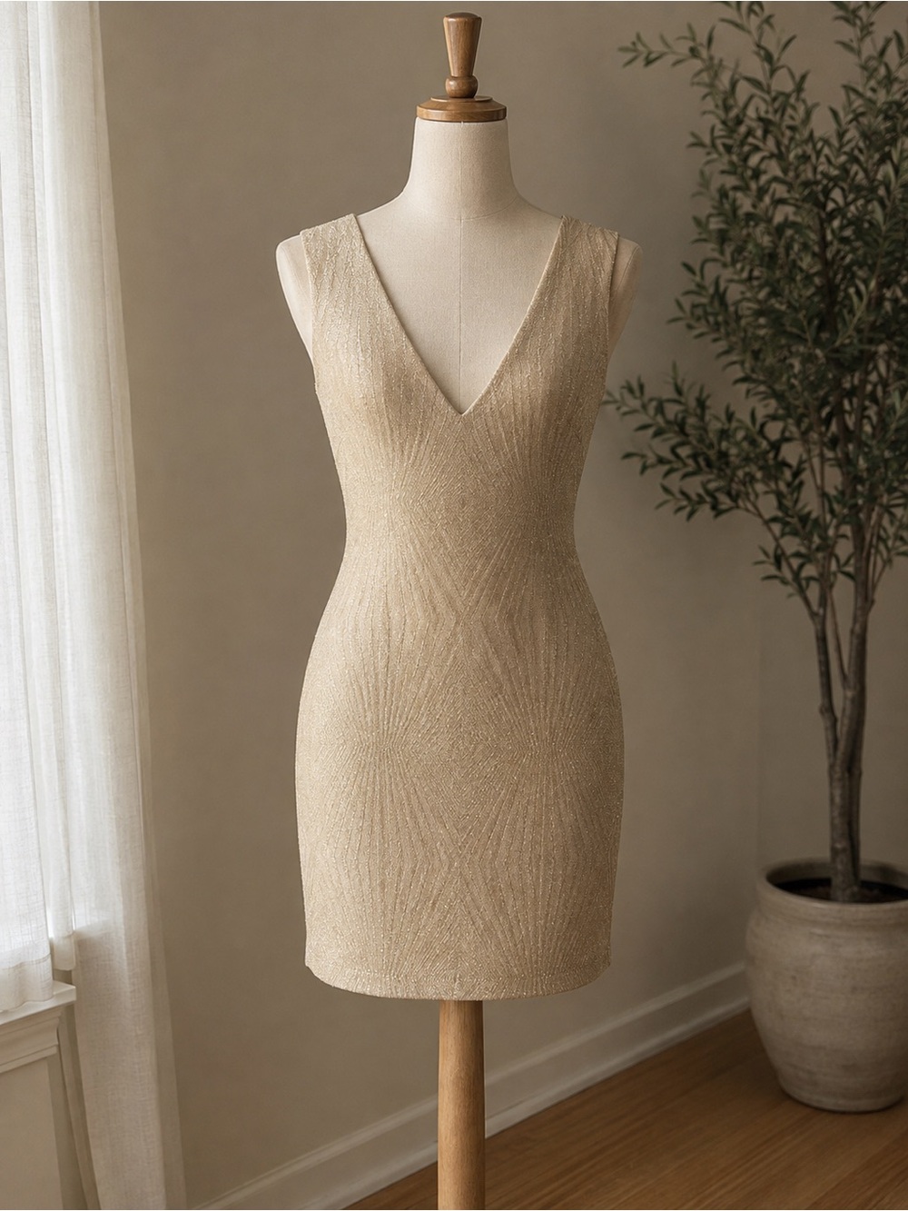 Mango Gold V-Neck Mini Dress
